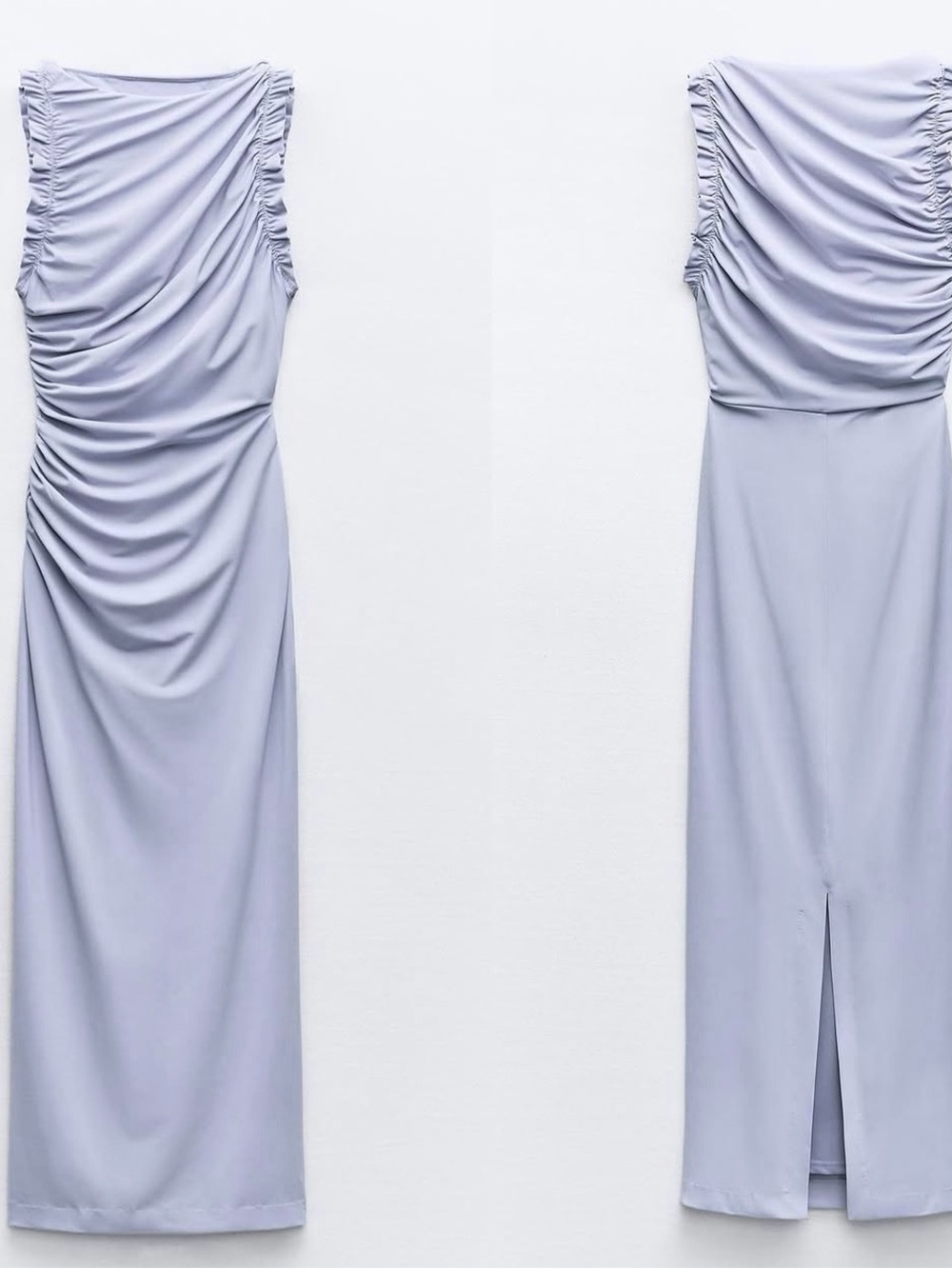 Zara Light Lavender Ruched Sleeveless Maxi Dress